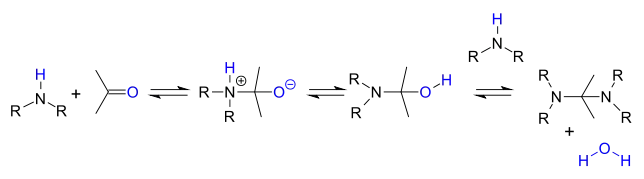 Reaction of secondary amine with a carbonyl group