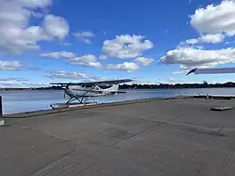 Lac-à-la-Tortue, Turtle Lake, seaplane docked, Chemin de la Vigilance