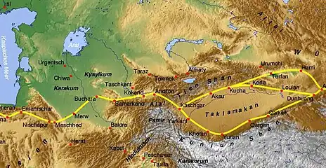 Map from Turkmenistan to Tien-Shan