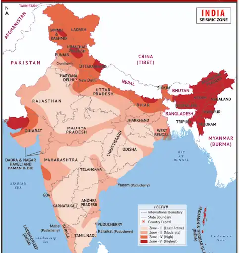 Revised seismic zones of India