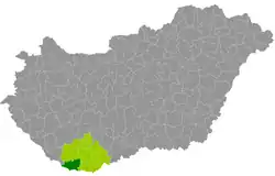 Sellye District within Hungary and Baranya County.