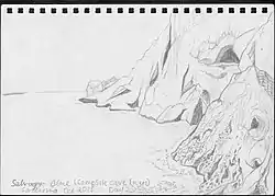 Marcello Cominetti's drawing of a campsite near the "Grotta del Fico" (Fico's Cave)