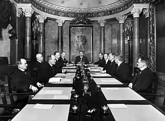 Image 5The first government of independent Finland. P. E. Svinhufvud, the first Prime Minister of Finland, sitting at the head of the table. (from History of Finland)