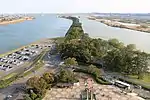 Senbon-matsubara viewed from Kaizu in Gifu Prefecture, with the Nagara River to the left and Ibi River to the right