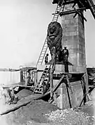 Setting the lions in place on the Ismail bridge