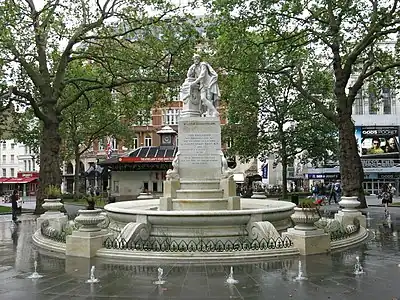 Shakespeare fountain, Leicester Square, 1874