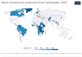 Image 3Share of electricity production from hydropower, 2022 (from Hydroelectricity)