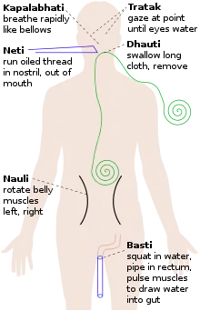 The shatkarmas - six preliminary purifications used in Hatha yoga.