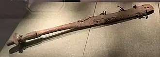 A wooden prosthetic leg from Shengjindian cemetery, circa 300 BCE, Turpan Museum. This is "the oldest functional leg prosthesis known to date".