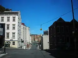 Chapel Street at the eastern end of the hollow, looking north towards the Palace Theater