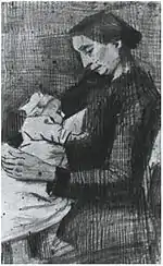 Sien Nursing Baby, Half-Figure, drawing, 1882, Kröller-Müller Museum, Otterlo, The Netherlands (F1062)