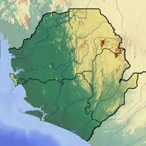 Map showing the location of Tingi Hills Forest Reserve