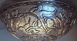 Silver bowl, showing an Alchon horseman