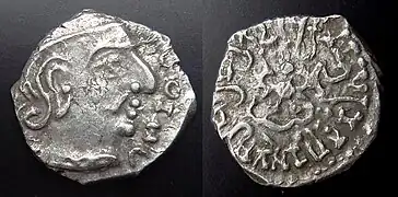 Silver coin in Western Satraps style (15mm, 2.1 grams.)