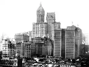 Photograph of the Singer, City Investing and Hudson Terminal Buildings