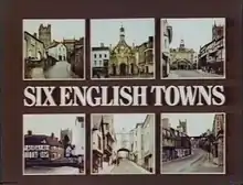 Six photographs of the towns around the title.