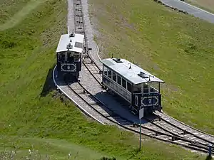 Cars passing at the upper section passing loop