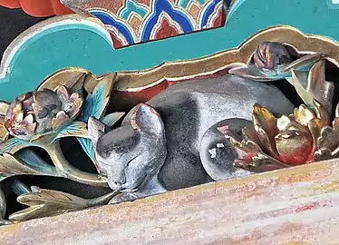 Carving of a sleeping cat at Nikkō Tōshō-gū, said to be the work of Jingorō.