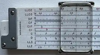 K&E 4181-3 slide rule, rear scales