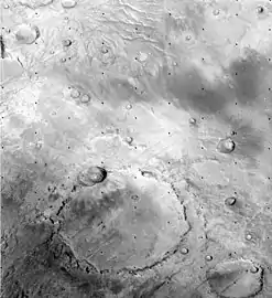 Viking Orbiter 1 image with Slipher crater at bottom