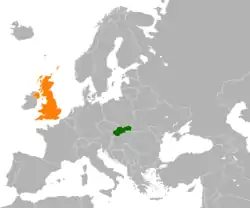 Map indicating locations of Slovakia and United Kingdom