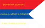 One of the more popular flags used by slovak volunteers during Slovak Uprising 1848. Flags from this period introduced blue color into the slovak flag for the first time, after the Slavic Congress. Used also as flag of Slovak National Council(1848–1849)