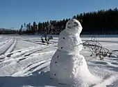 Snowman on a frozen Lake Saimaa in Puumala, South Savonia, Finland