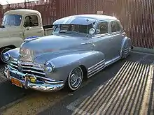 1948 Chevrolet Fleetline lowrider. Lowriders from the 1930s through the early 1950s are typically called "bombs" in the community.