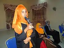 Image 30Somali woman in Hargeisa opening speech with traditional greeting. (from Culture of Somalia)