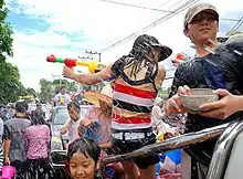 Water fights along the west moat, Chiang Mai, Thailand