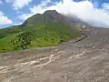 The side of the volcano in 2012, showing the path taken by pyroclastic flows