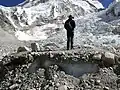 A temporary tent platform on the Khumbu glacier at South EBC, Nepal.