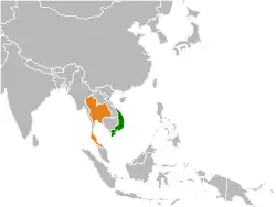 Map indicating locations of South Vietnam and Thailand