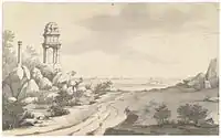 View of Bangalore Fort, from the Kempegowda South Tower. South view of Bangalore with the fortress in the distance by Robert Home (1752-1834) in 1792