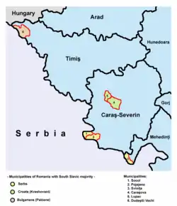 Communes with a Serbian majority in Romania (2002 census)