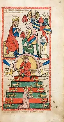 The "three mighty warriors" offer King David water, in the same manuscript