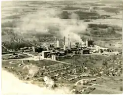 An aerial view of Speed, Indiana, around 1950.