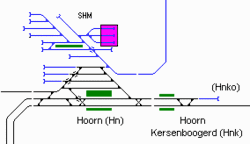 Track layout at Hoorn (HM in blue, NS in black).