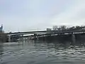 As seen from a kayak on the Schuylkill River. The Spring Garden Street Bridge is the upper of the two.