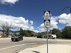 The eastern end of Utah route 78, at its junction with Utah route 28 in the town of Levan, Juab County (May 2020)