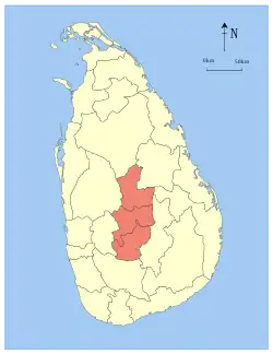 Map indicating the extent of Central Province within Sri Lanka