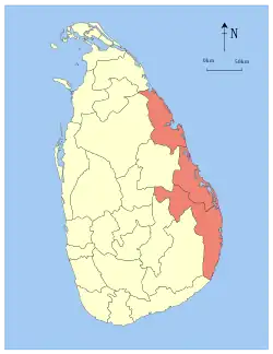 Area map of Eastern Province of Sri Lanka