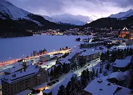 St. Moritz on an evening in February 2009, with the lake frozen