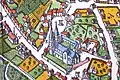 Historical map of Bamberg.  Church of St Gangolf at Bamberg.