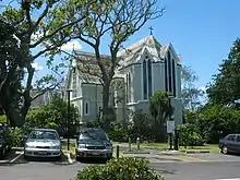 The wooden three-sided altar tribune of St Mary's Cathedral, Auckland is reminiscent of a Romanesque European cathedral