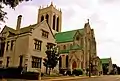 The cathedral flanked Diocesan House (left) and  the Sisters' Chapel (right)