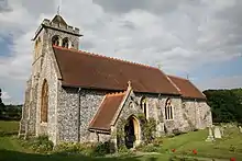 A side view of a church.