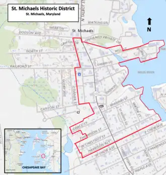 Old map showing area in middle of Saint Michaels