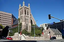 Cathedral Church of Saint Paul parish house (right), Des Moines, Iowa, 1952.