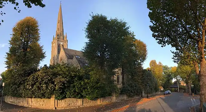 The stone church building from the south-west